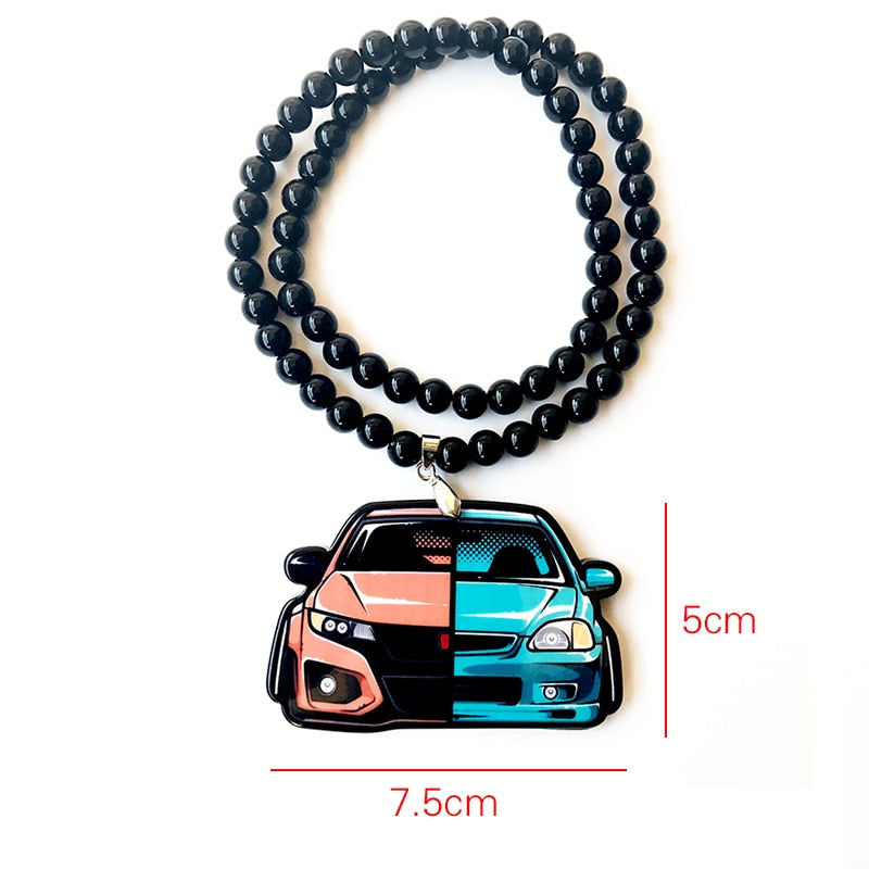 Yellow Japanese Texi Racing Car Model Trunk Badge Double Sides Printed Pendant Rearview Mirror JDM Ornament Fashion Accessory