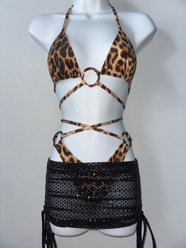 Leopard/black checkered foil three piece set