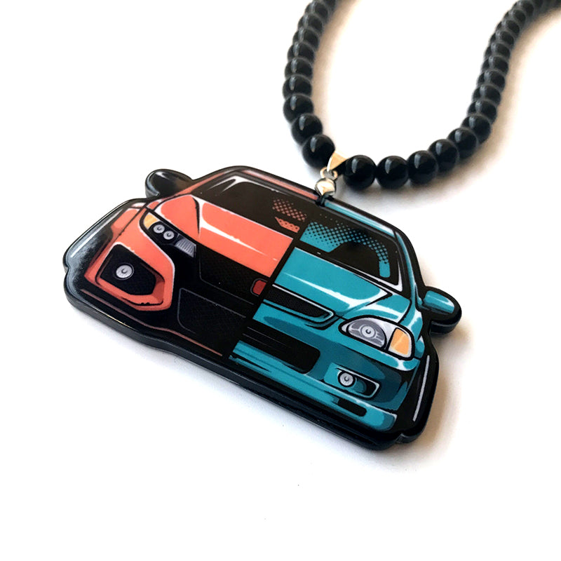 Yellow Japanese Texi Racing Car Model Trunk Badge Double Sides Printed Pendant Rearview Mirror JDM Ornament Fashion Accessory