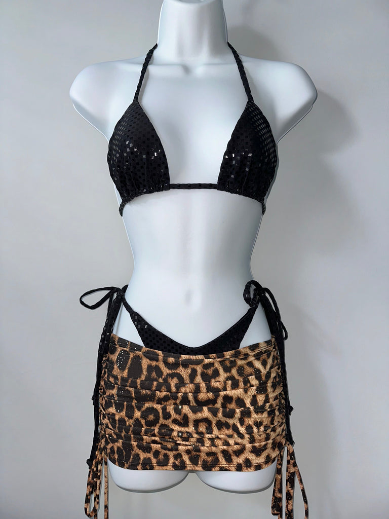 Black checkered/leopard foil leopard three piece set