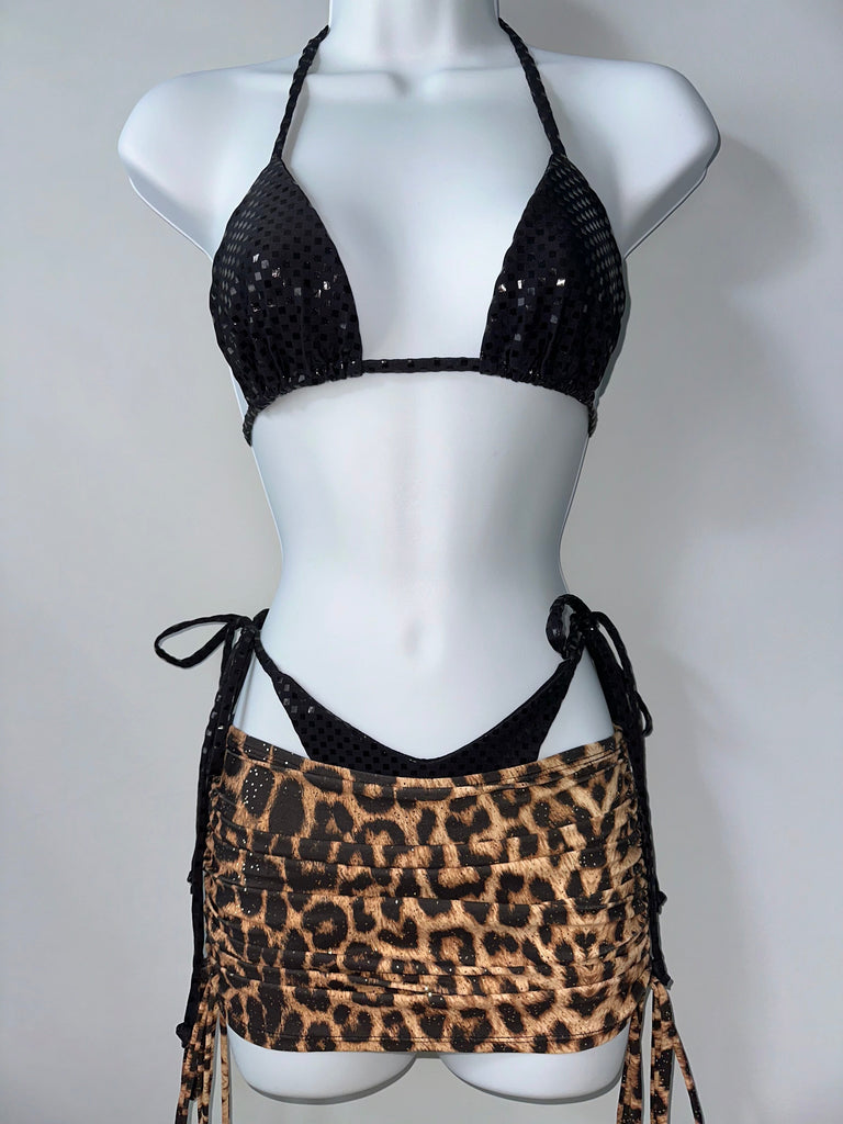 Black checkered/leopard foil leopard three piece set