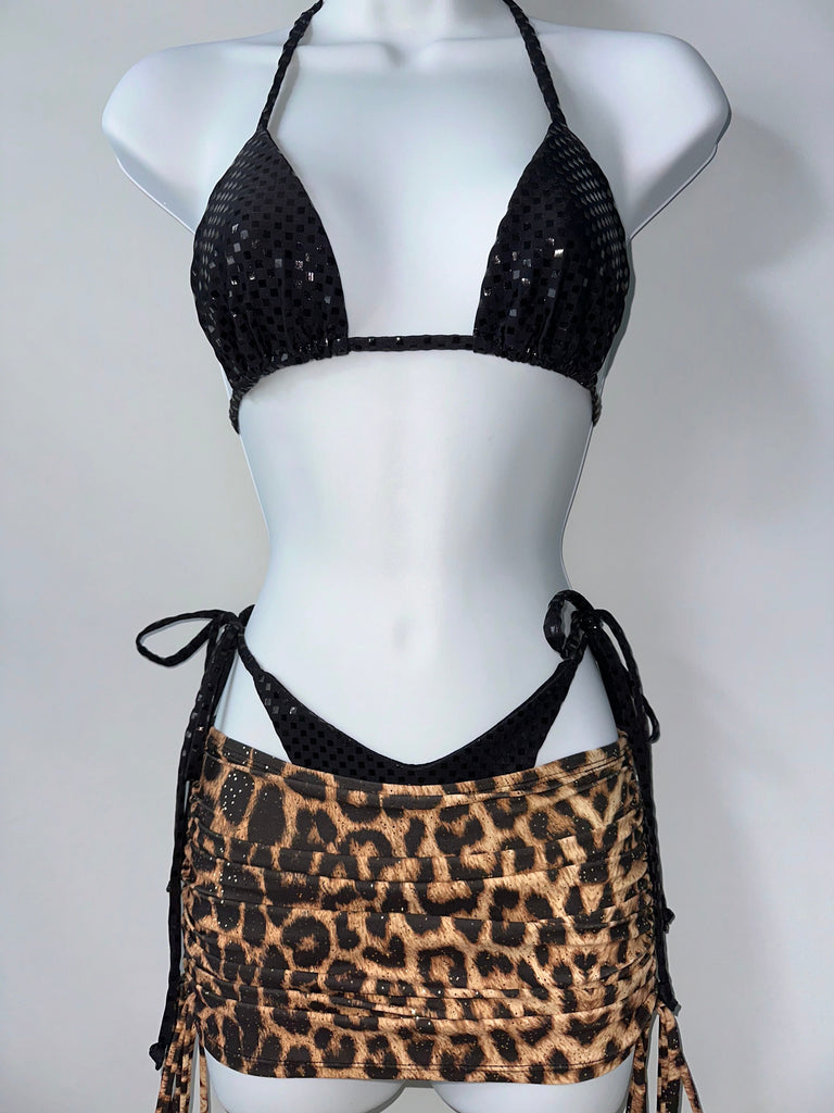 Black checkered/leopard foil leopard three piece set