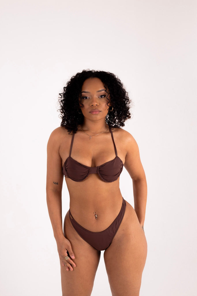 High leg bottoms (thong or brazilian back option) - chocolate brown