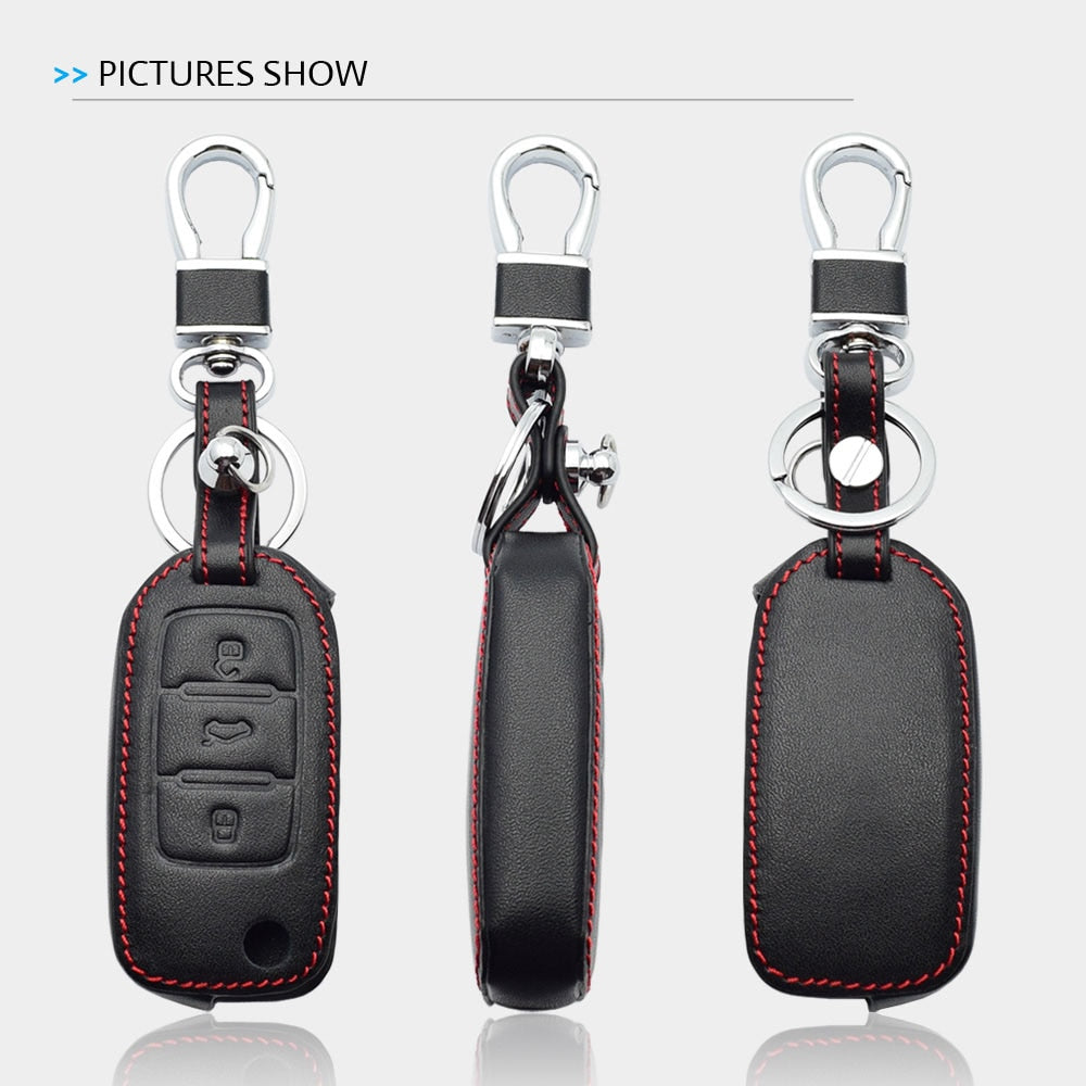 Leather Car Key Case For VW Volkswagen Polo Golf Passat Beetle Caddy T5 Up Eos Tiguan Skoda A5 SEAT Leon Altea Flip Remote Cover