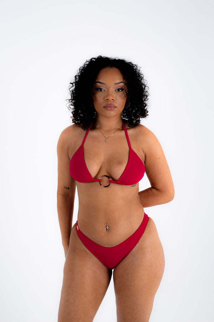 High leg bottoms (thong or brazilian back option) - deep red