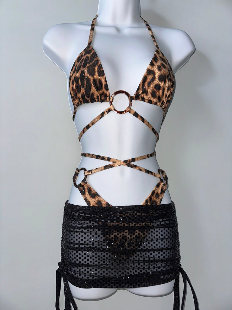 Leopard/black checkered foil three piece set