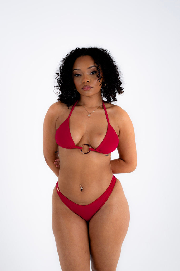 High leg bottoms (thong or brazilian back option) - deep red