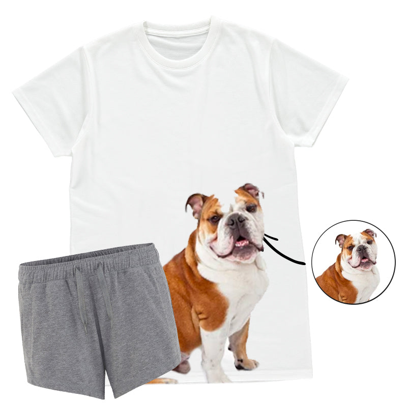 Women's Dog Face Pyjamas - Grey Shorts Set