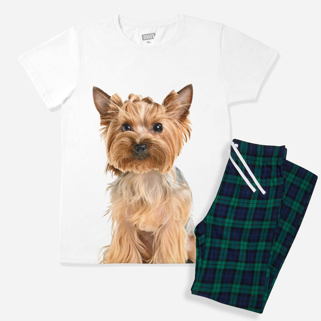 Women's Dog Face Pyjamas - Green Tartan Trouser Set