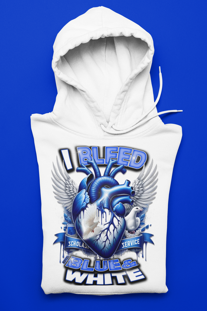 "Bleed" Blue & White