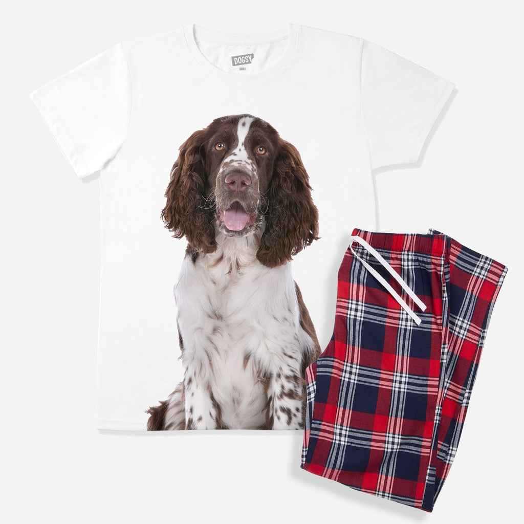 Women's Dog Face Pyjamas - Red Tartan Trouser Set